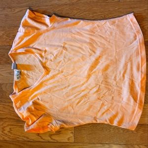 M K M Designs Crop top fashion TSHIRT with heart sleeve design. V neck. Peach.